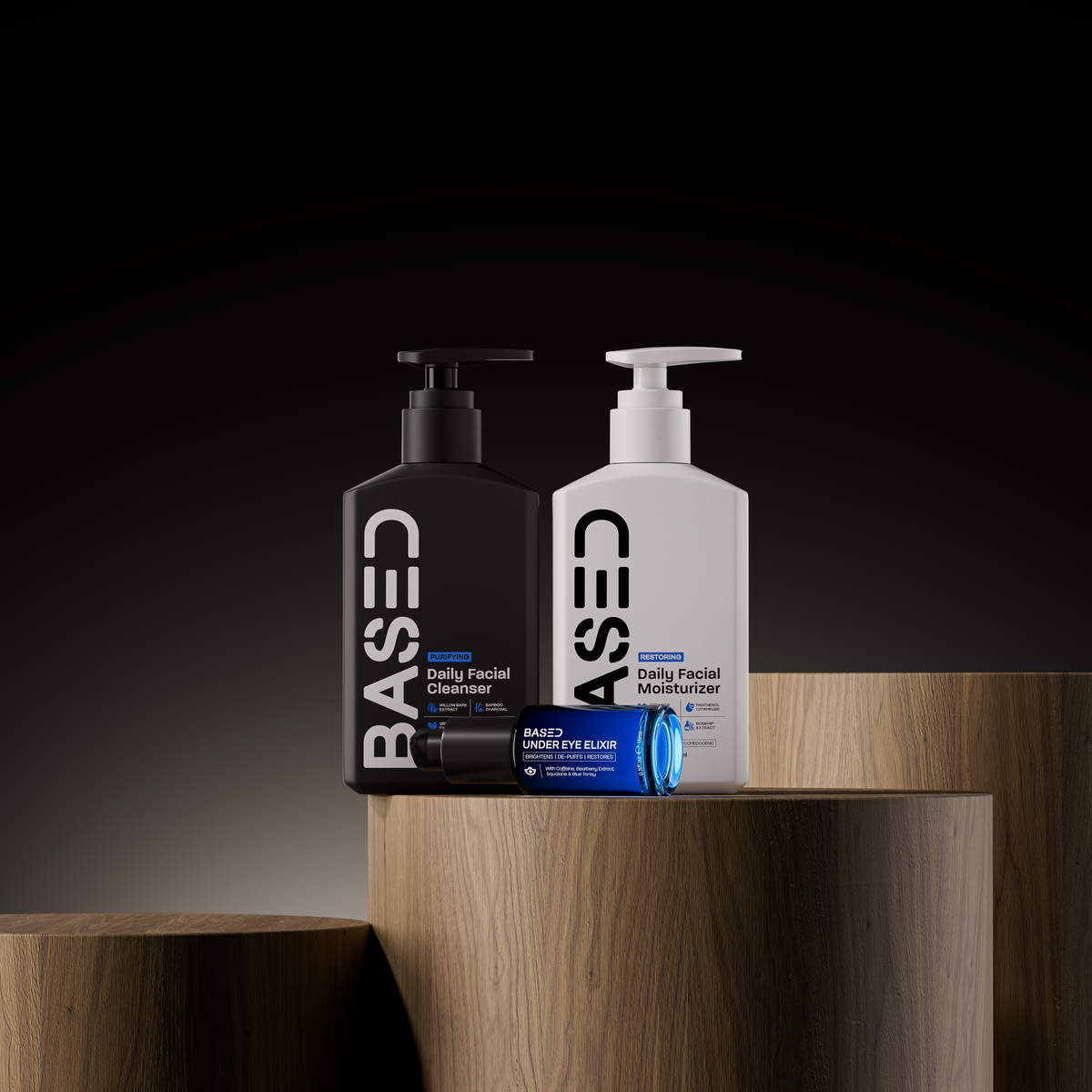 BASED Revitalizing Trio on wooden plinths