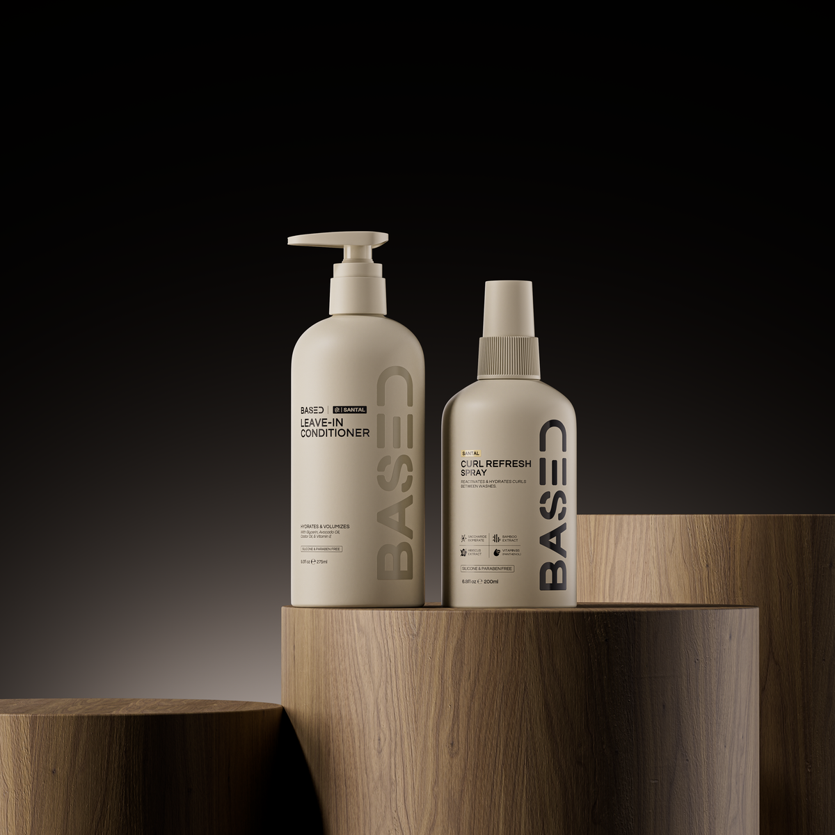BASED Hydration & Refresh Duo on wooden plinths